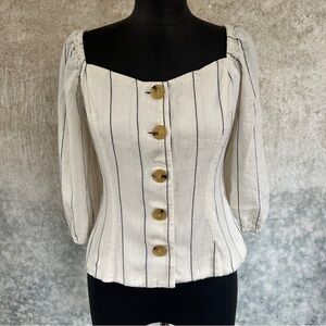 Forever 21 Cream and Black Striped button up corset style Blouse